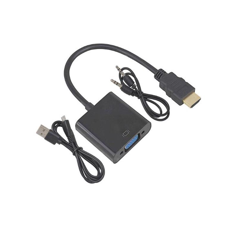 1080P HDMI til VGA 15cm Cable med 3.5mm lyd, Micro USB til opladning